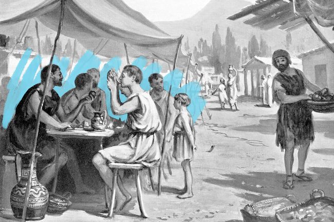Ancient Greeks sharing a meal
