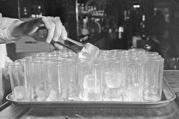 Ice cubes in glasses
