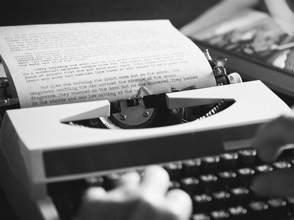 Typing on a typewriter