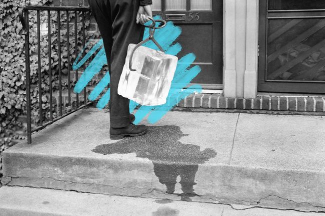 Delivery man with a block of ice, c. 1930s