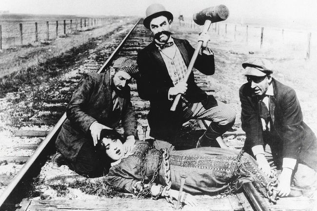 Scene from American silent comedy short film "Barney Oldfield's Race for a Life"